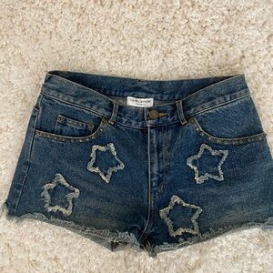 Saint Laurent Paris Blue Denim Star-Embellished Shorts